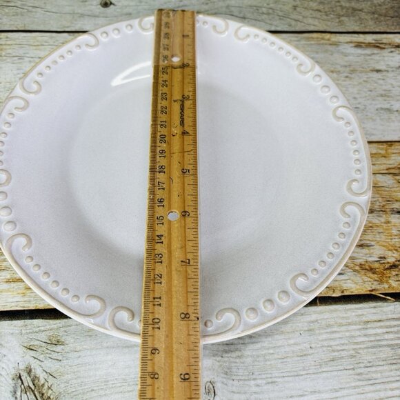 Pier 1 NATALIA Cream Embossed Dots & Scrolls Stoneware Salad Lunch Plates Set 2 - Picture 7 of 13